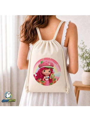 Ghostbastır Design Çilek Kız Büzgülü Keten Çanta C067
