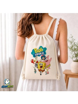 Ghostbastır Design Sünger Bob Büzgülü Keten Çanta C297