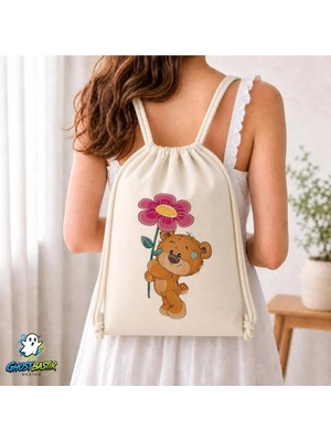 Ghostbastır Design Ayıcıklı Büzgülü Keten Çanta C022