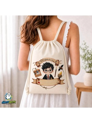Ghostbastır Design Kişiye Özel Harry Potter Büzgülü Keten Çanta C153