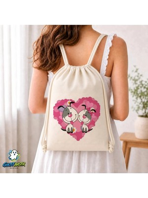 Ghostbastır Design Sevimli Köpekler Büzgülü Keten Çanta C272