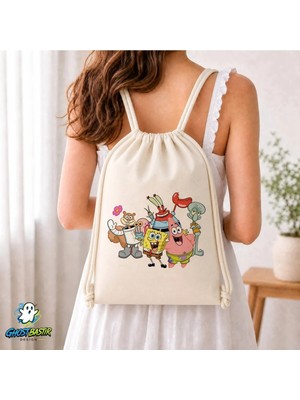 Ghostbastır Design Sünger Bob Büzgülü Keten Çanta C298