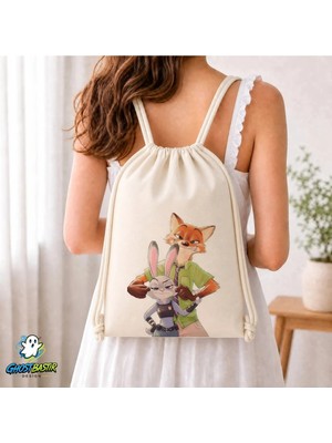 Ghostbastır Design Zootropolis Büzgülü Keten Çanta C379