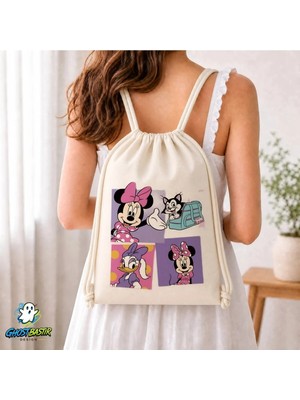 Ghostbastır Design Minnie Mouse Büzgülü Keten Çanta C199