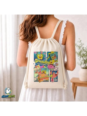 Ghostbastır Design Sünger Bob Büzgülü Keten Çanta C296