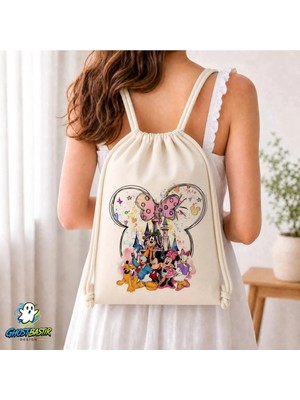Ghostbastır Design Disney Kahramanları Büzgülü Keten Çanta C076