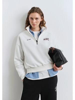 Mavi Logo Baskılı Sweatshırt Kırık Beyaz