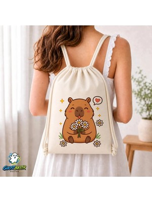 Ghostbastır Design Capybara Büzgülü Keten Çanta C055