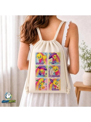Ghostbastır Design Tweety Büzgülü Keten Çanta C354