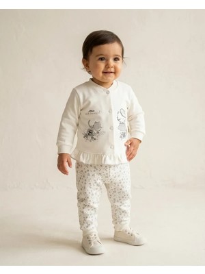 Gri – Kedi Baskılı Fırfırlı Kız Bebek Pijama Takımı