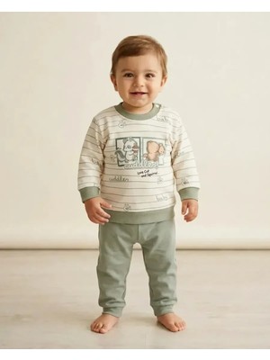 Erkek Bebek Yeşil Sincap Baskılı Pijama Takımı