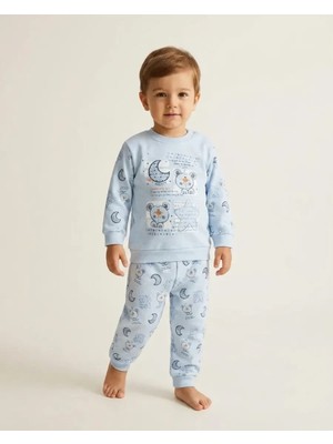 Erkek Bebek Mavi Ayıcık Desenli Pijama Takımı