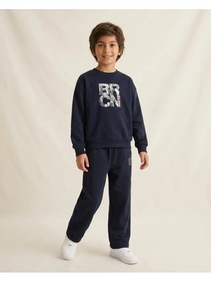 Erkek Çocuk Lacivert Brcn Baskılı 2 Iplik Sweatshirt Takım