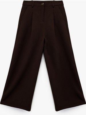 Koton Beli Ayarlanabilir Lastikli Basic Geniş Paça Pantolon Kız Çocuk İçin Kahve Renkli Rahat Tasarım