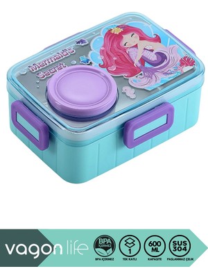 Vagonlife Bento 600ML Yeni Lunchbox Serisi Sevimli Desenli Tek Katlı Bölmesiz Mini Sosluklu Sızdırmaz Paslanmaz Çelik Sefer Tası Çocuk Okul Yemek Kutusu Bpa Yok Özel Kutulu