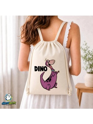 Ghostbastır Design Taş Devri Dino Büzgülü Keten Çanta C327