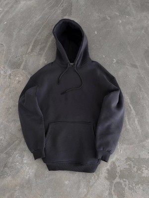 Tarz Yeri Kadın Kapüşonlu Kanguru Cepli 3 Iplik Pamuklu Oversize Hoodie Sweatshirt - Füme