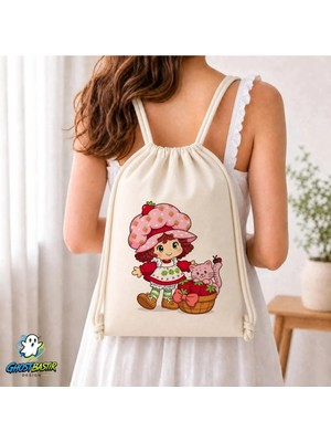 Ghostbastır Design Çilek Kız Büzgülü Keten Çanta C068