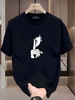 Tarz Yeri Kadın T-Shirt Bisiklet Yaka Kısa Kol Baskılı Tişört - Siyah