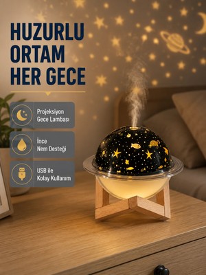 ALK Aromaterapili USB Hava Nemlendirici – Projeksiyon Işıklı, Sessiz ve Şık Tasarım