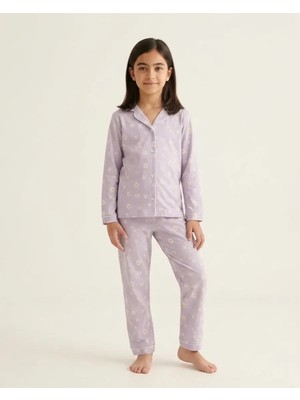 Lila – Papatya Baskılı Kız Pijama Takım
