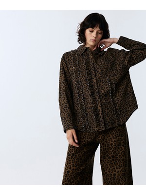 Twist Leopar Desen Fırfırlı Gömlek TW6260025130074