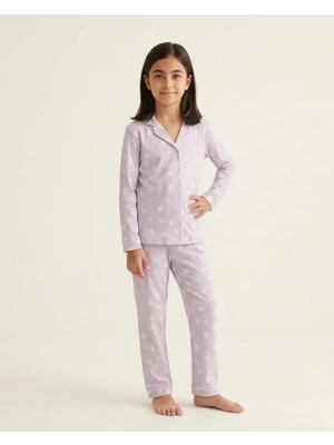 Lila – Papatya Baskılı Kız Pijama Takım