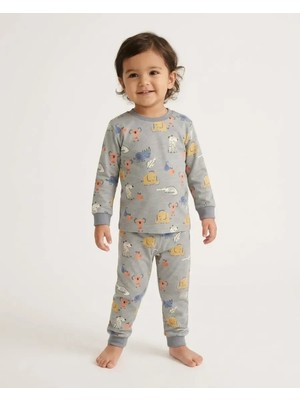 Gri Hayvan Desenli Bebek ve Çocuk Süprem Pijama Takımı