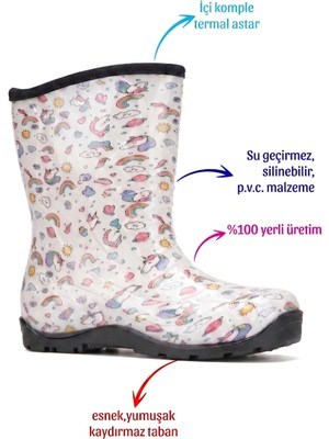Myrain Palalı Termal Astarlı Su Geçirmez Kız Çocuk Yağmur Çizmesi