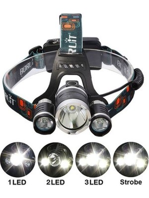 Die Grup Boruit T6 Kafa Feneri 5000 Lumens 3xcree Xm-T6+2r5 Lamba LED Kamp Lambası