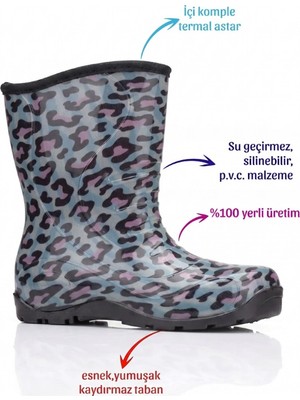 Myrain Palalı Termal Astarlı Su Geçirmez Kız Çocuk Yağmur Çizmesi