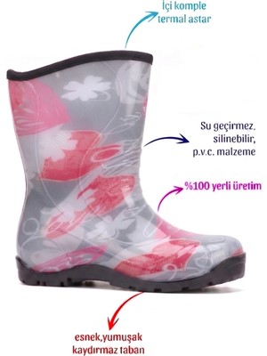 Myrain Palalı Termal Astarlı Su Geçirmez Kız Çocuk Yağmur Çizmesi
