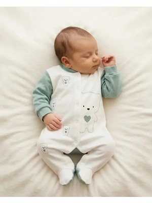 Ayıcıklı Kadife Bebek Tulum Yeşil 3-6 Ay
