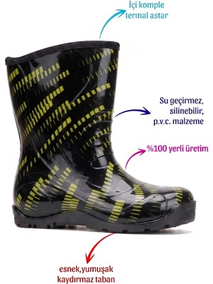 Myrain Palalı Termal Astarlı Su Geçirmez Erkek Çocuk Yağmur Çizmesi