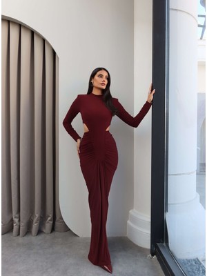 Esra Helvacı Bel Formlu Vatkalı Uzun Kol Elbise
