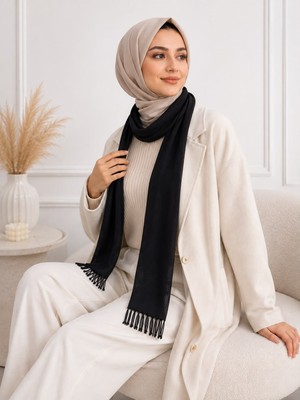 SFG Life Moda Kadın Triko Uzun Saçaklı Püsküllü Kışlık Atkı