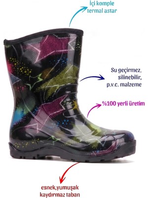 Myrain Palalı Termal Astarlı Su Geçirmez Kız Çocuk Yağmur Çizmesi