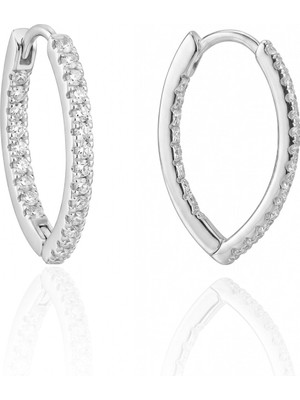 Söğütlü Silver 925 Ayar Gümüş Beyaz Altın Rodyumlu V Formlu Içi Dışı Zirkon Taşlı Sivri Kavisli halka Küpe - Şık Geçmeli V Model Kadın Küpe SGTL13490RODAJ