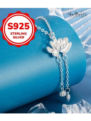ShellWetr Kadın Kolye Pink Lady Lotus Kadın Kolye 925 Ayar Gümüş Kaplama Zincir Şık Hediyelik