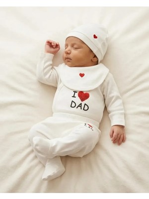 Beyaz 5li Yenidoğan Zıbın Set 0-3 Ay – I Love Dad Baskılı Unisex