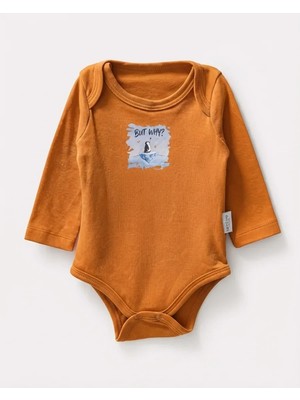 Turuncu – Penguen Desenli Erkek Bebe Çıtçıtlı Badi