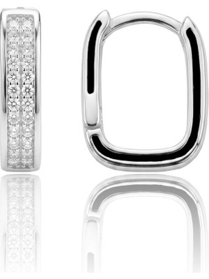 Söğütlü Silver 925 Ayar Gümüş Küpe Modern Taşlı Dikdörtgen u halka Küpe - Köşeli Zirkon Taşlı Küpe SGTL13485RODAJ