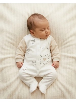 Ayıcıklı Kadife Bebek Tulumu Bej (3-6 Ay)