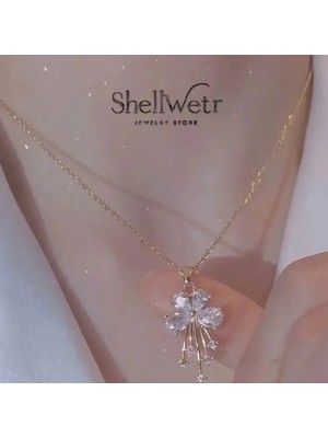 ShellWetr Miravia Altın Kaplama Parlak Taşlı Çiçekli Kadın Kolye