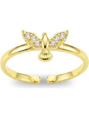 Söğütlü Silver 925 Ayar Gümüş Yüzük Altın Kaplama Anka Kuşu Zirkon Taşlı Yüzük - Ayarlanabilir Minimal Kadın Yüzük SGTL13513GOLD