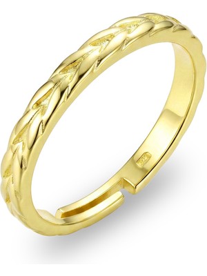 Söğütlü Silver 925 Ayar Gümüş Yüzük Altın Kaplama Başak Motifli Yüzük - Ayarlanabilir Örgü Modeli Taşsız Kadın Yüzük SGTL13512GOLD