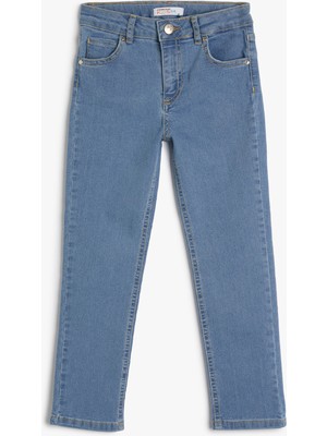 Koton Slim Fit Kot Pantolon Ayarlanabilir Lastikli Erkek Çocuk Pamuklu Denim Konforlu Model