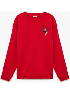 Koton Pamuklu Uzun Kollu Bisiklet Yaka Baskılı Sweatshirt