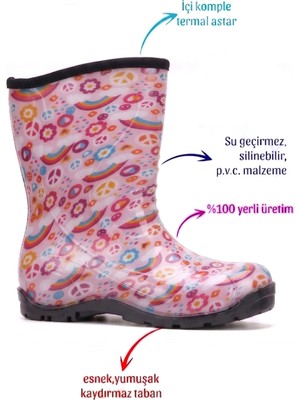 Myrain Palalı Termal Astarlı Su Geçirmez Kız Çocuk Yağmur Çizmesi