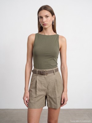 Dilvin 21048 Halter Yaka Top-Haki